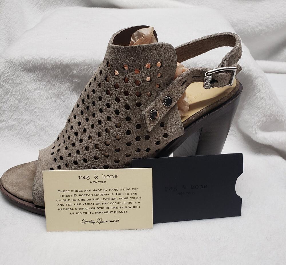 Rag & Bone Women Wyatt Suede Block Heel Sandals 39 US 8 Warm Gray Perforated NIB